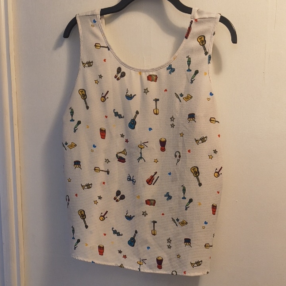 Timing White Tank Top with Colorful Instrument Print